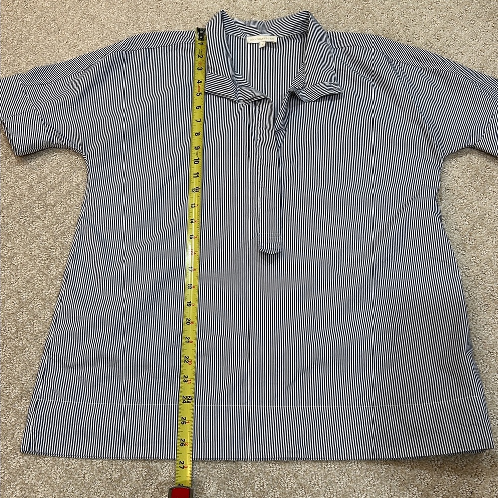 ANN MASHBURN Soleil Blue and White Pinstripe Short-Sleeve Popover Shirt Small - Picture 8 of 10